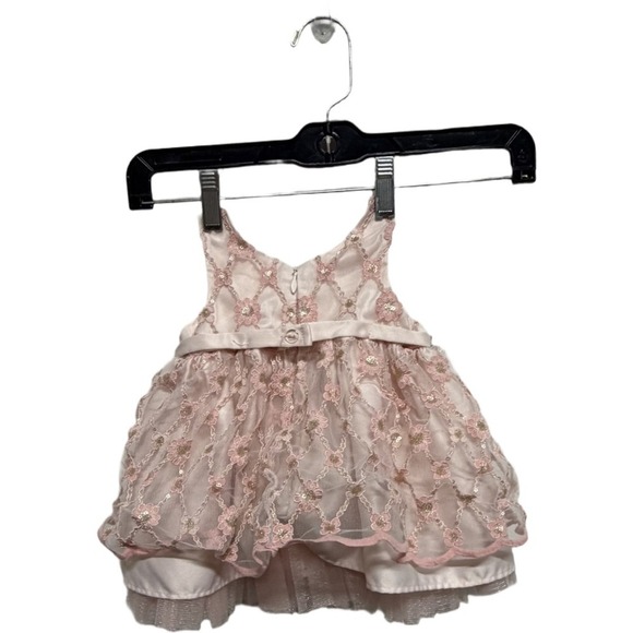 Baby Girl Pink Formal Beaded Sequin Sleeve Dress Size 6-9 Month Couture Princess - Picture 4 of 6